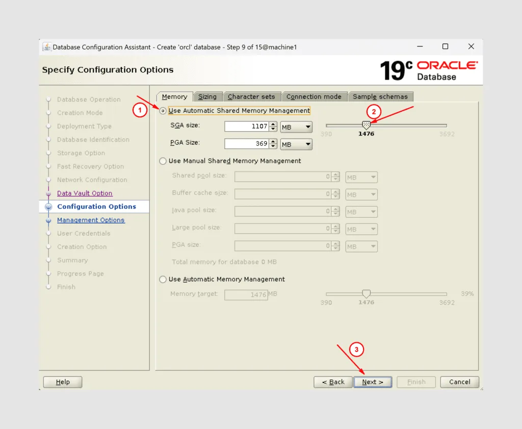 How to create oracle database using gui - graphical user interface method: 11 Database creation step11