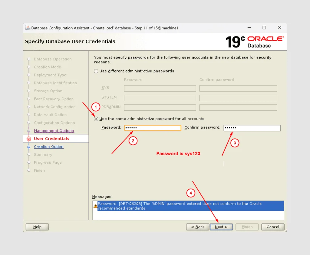 How to create oracle database using gui - graphical user interface method: 13 Database creation step13