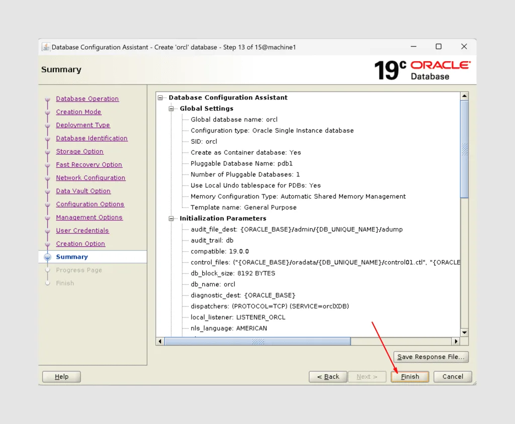 How to create oracle database using gui - graphical user interface method: 16 Database creation step16