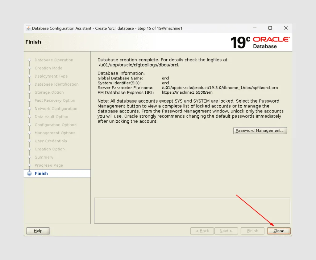 How to create oracle database using gui - graphical user interface method: 18 Database creation step18