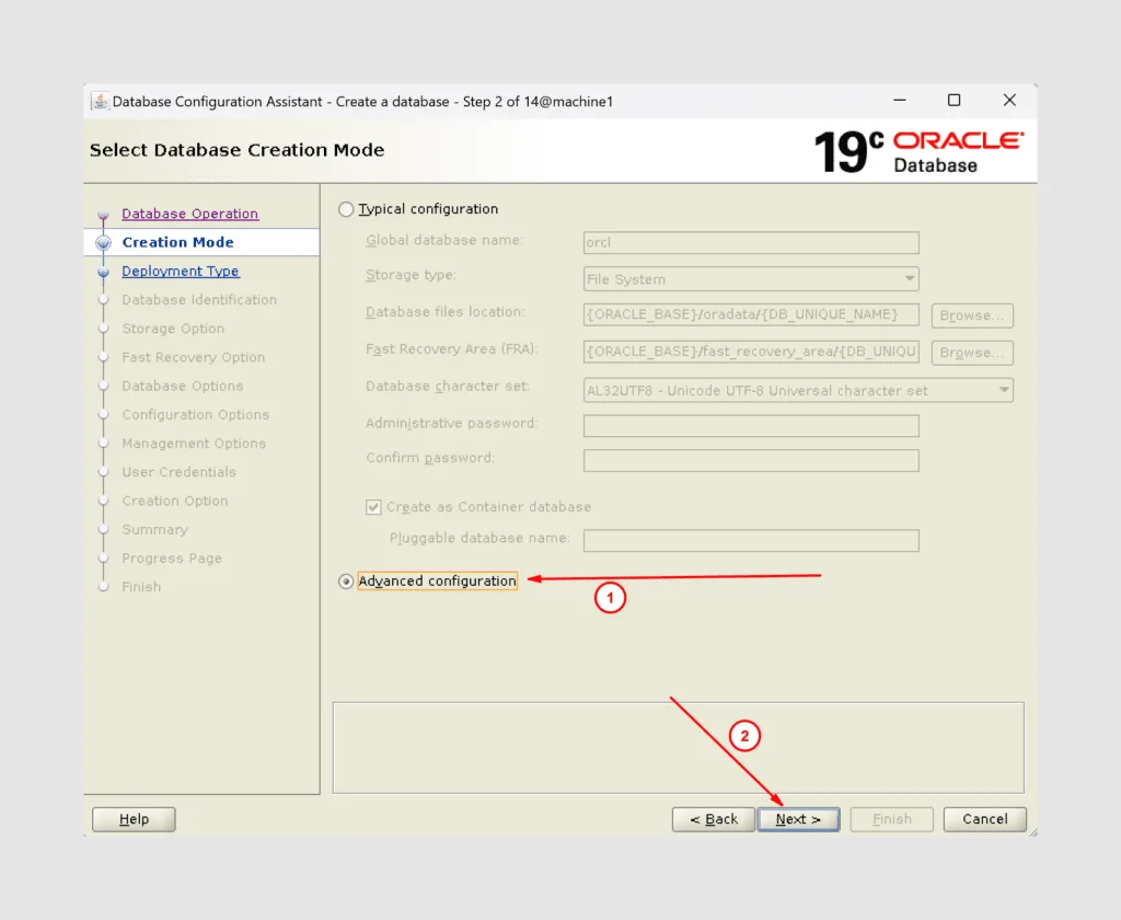 How to create oracle database using gui - graphical user interface method: 4 Database creation step4