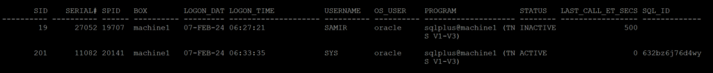 session details in Oracle