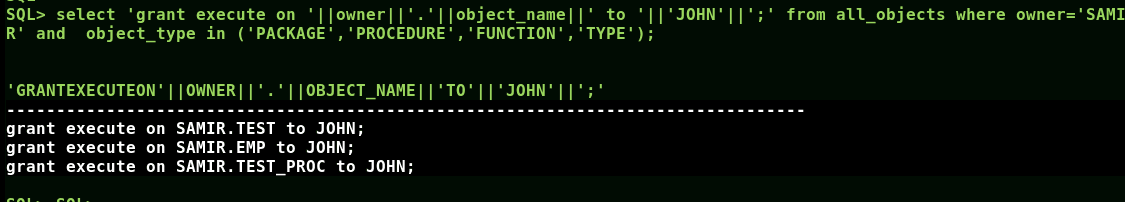 oracle grant user all privileges