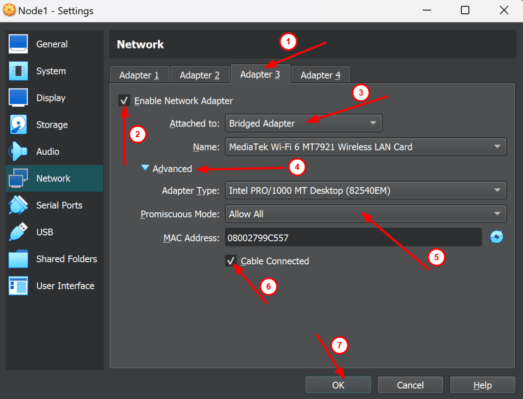 VirtualBox Network Configuration for Oracle RAC Node1: Step-by-Step Guide