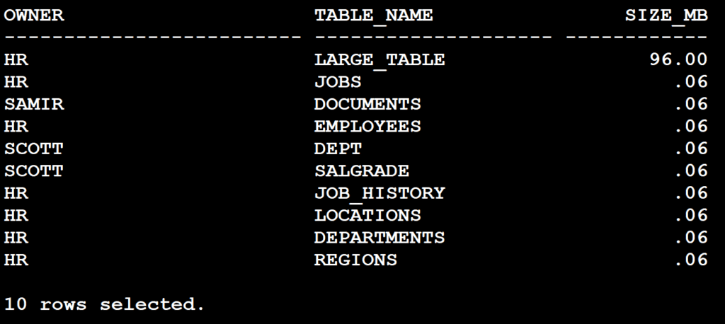 Finding the top 10 largest tables in Oracle: Easy Guide