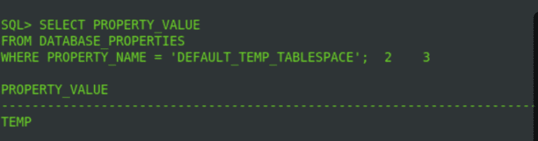 how to check default tablespace in oracle for a user
